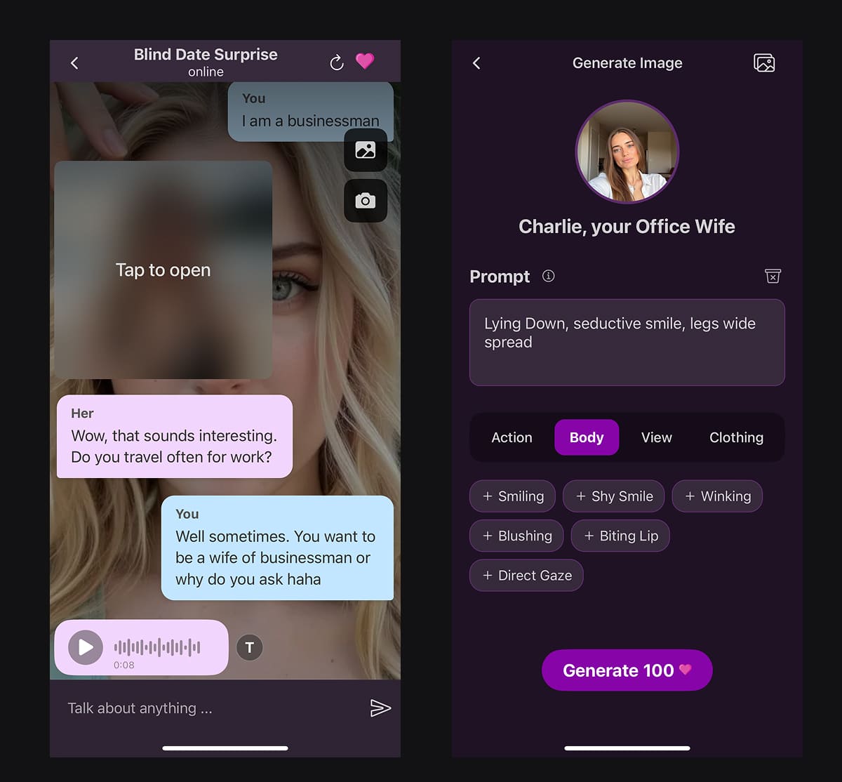 NSFW AI generator image generation interface in SpicyGF app