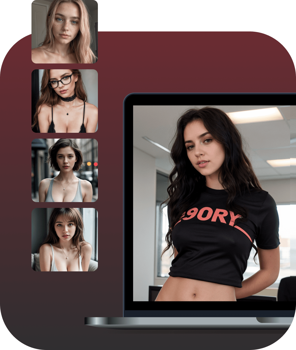 A few ai girls photos floating over laptop